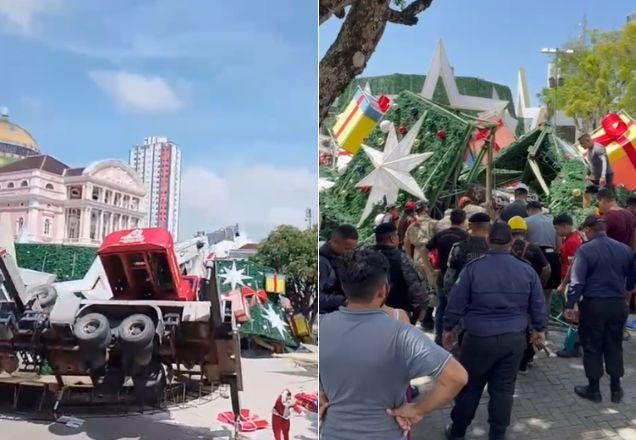 Tragédia no AM: guindaste tomba ao montar árvore de Natal e mata trabalhador