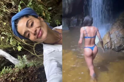 Aline Campos mostra banho em cachoeira Imagem: Reprodução/Instagram